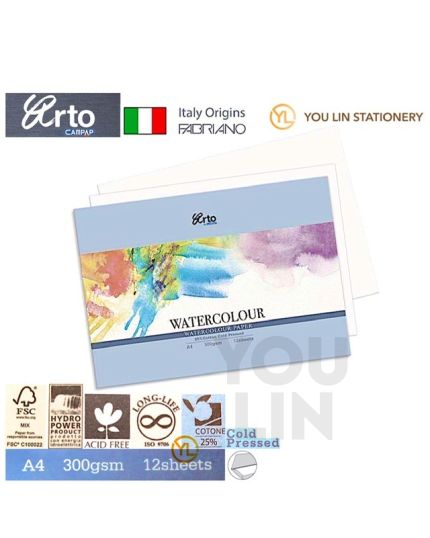 Arto CR37326 A4 300GSM Watercolour Paper 12'S
