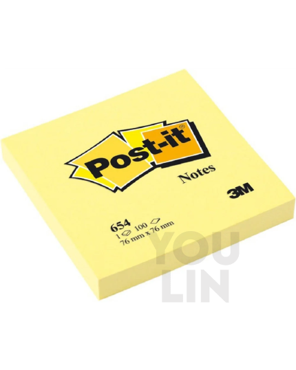 3M 654 (3'' x 3'') Yellow Post It Note / Sticky Notes 100's