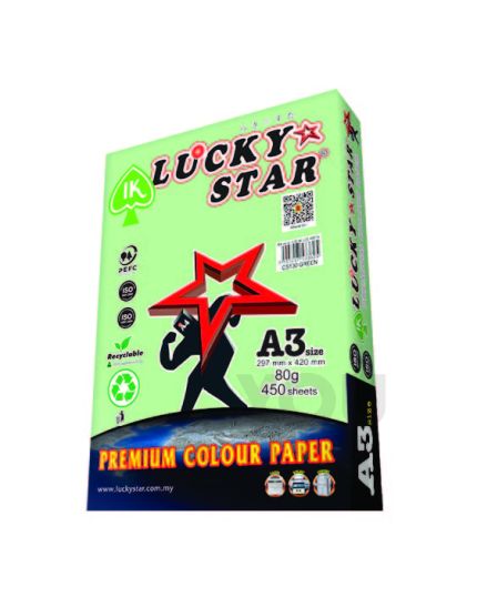 Luckystar CS130 A3 80gm Color Paper 450'S - Green