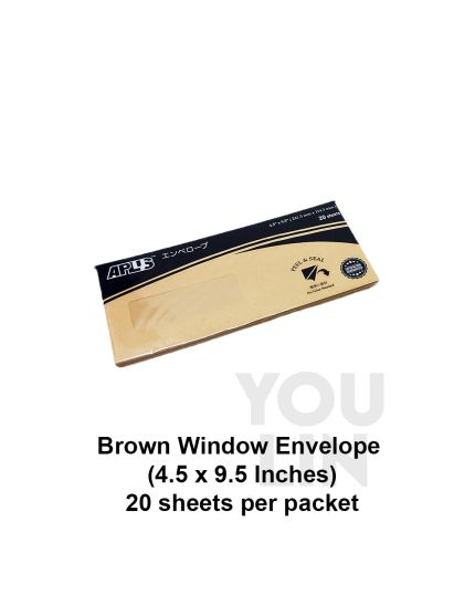APLUS BWE4595 4.5" X 9.5" Brown Window Envelope 20'S (P&S)