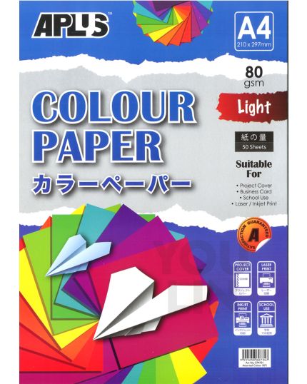 APLUS CP4701 A4 80gm Mix Light Colour Paper 50'S Asst