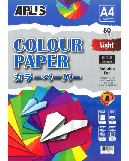 APLUS CP4601 A4 80gm Mix Light Colour Paper 30'S Asst