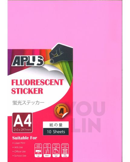 APLUS A4 Fluroescent Sticker - L.Pink 10'S