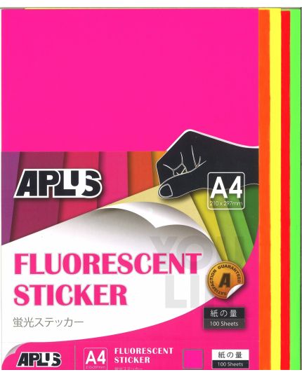 APLUS A4 Fluorescent Sticker - Mix Colour 100'S