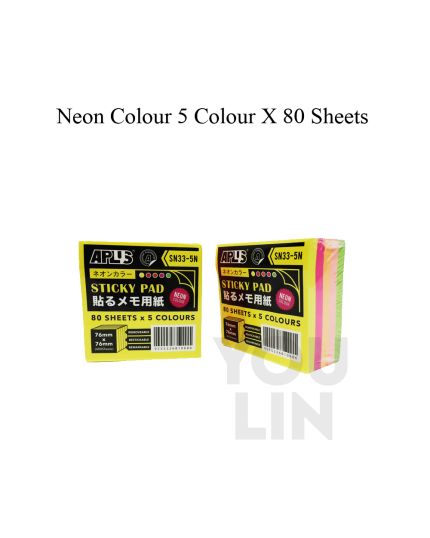 APLUS SN33-5N Stick On Note Cube - Neon Colour (80'S X 5Col)
