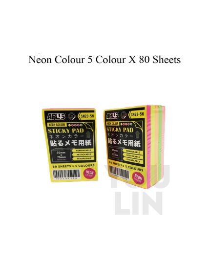 APLUS SN23-5N Stick On Note Cube - Neon Colour (80'S X 5Col) ^