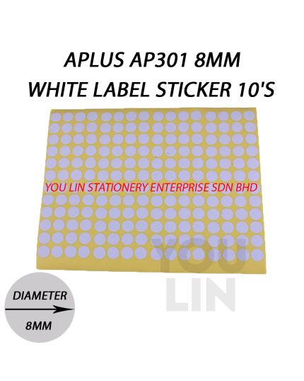 APLUS AP301 8MM White Label Sticker 10'S