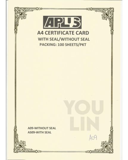 APLUS A4 160GM CERTIFICATE CARD 100'S/PKT - A09