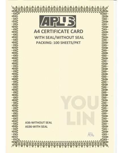 APLUS A4 160GM CERTIFICATE CARD 100'S/PKT - A36