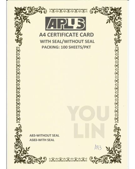 APLUS A4 160GM CERTIFICATE CARD 100'S/PKT - A83