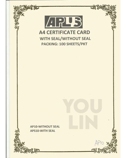 APLUS A4 160GM CERTIFICATE CARD 100'S/PKT - AP10