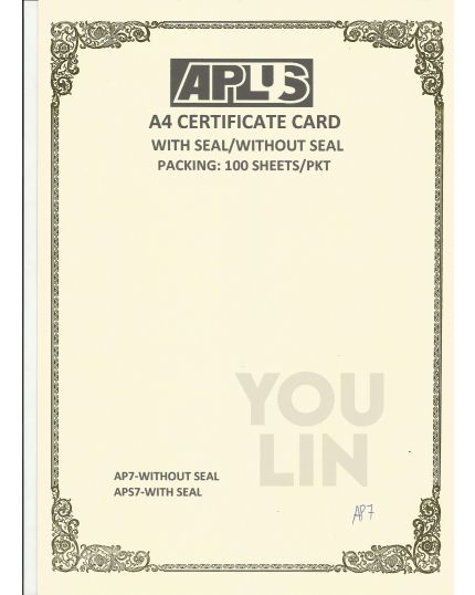 APLUS A4 160GM CERTIFICATE CARD 100'S/PKT - AP7