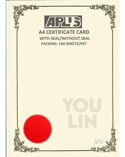 APLUS A4 160GM CERTIFICATE CARD V/Seal - APS10