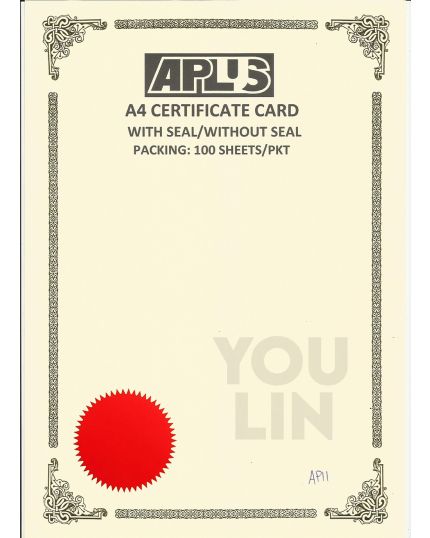 APLUS A4 160gm Certificate Card V/Seal - APS11