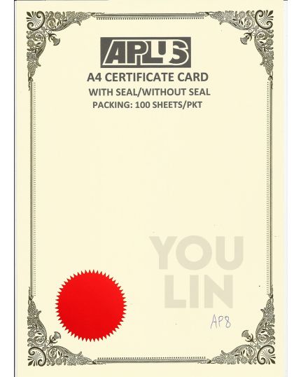 APLUS A4 160gm Certificate Card V/Seal - APS8