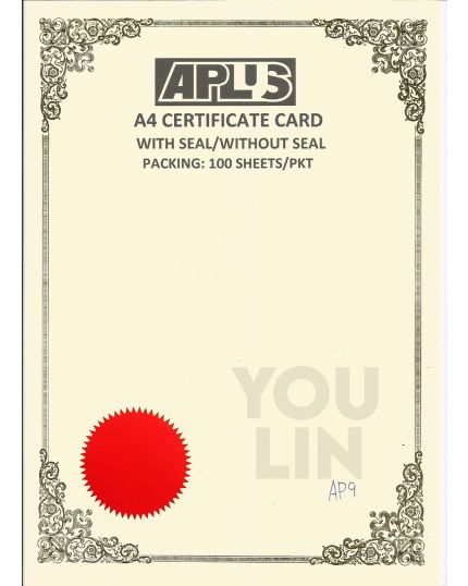 APLUS A4 160gm Certificate Card V/Seal - APS9