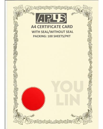 APLUS A4 160gm Certificate Card V/Seal - AS01