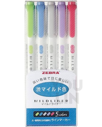 Zebra WKT7-5C-NC Mildliner Highlighter 5pcs