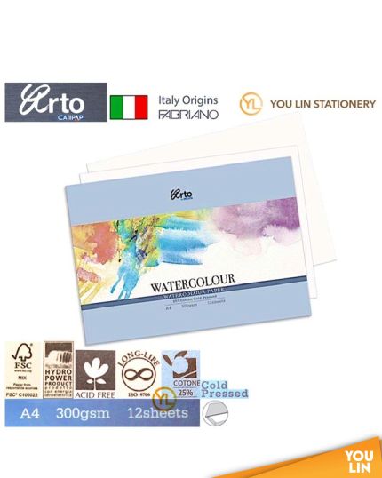 Arto CR37326 A4 300GSM Watercolour Paper 12'S