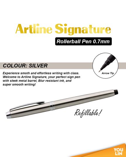 Artline EKSG-4400 Signature Roller Ball Pen 0.7mm - Silver Barrel