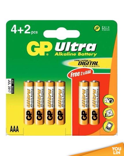 GP 24AU4/2 AAA Ultra Plus Alkaline Battery 4+2pc Card