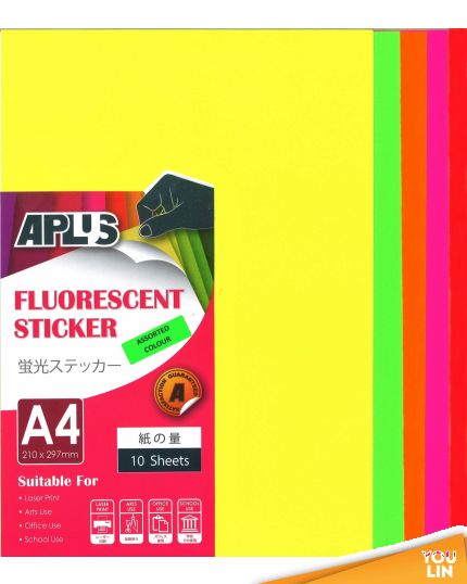 APLUS A4 Fluorescent Sticker - Mix Colour 10'S