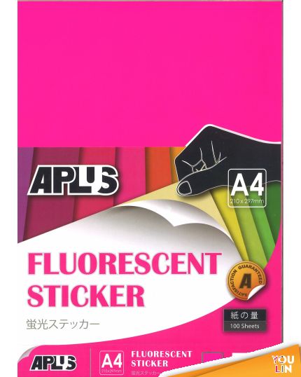 APLUS A4 Fluorescent Sticker - Pink 100'S