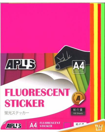 APLUS A4 Fluorescent Sticker - Mix Colour 100'S