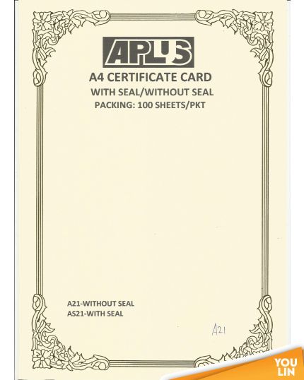 APLUS A4 160GM CERTIFICATE CARD 100'S/PKT - A21