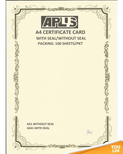 APLUS A4 160GM CERTIFICATE CARD 100'S/PKT - A41