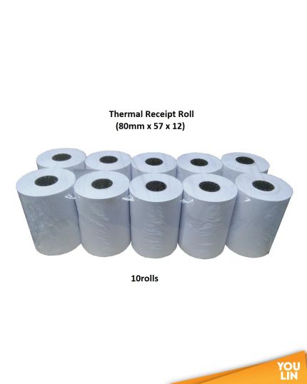 Thermal Receipt Roll 80mm x 57 x 12 10's