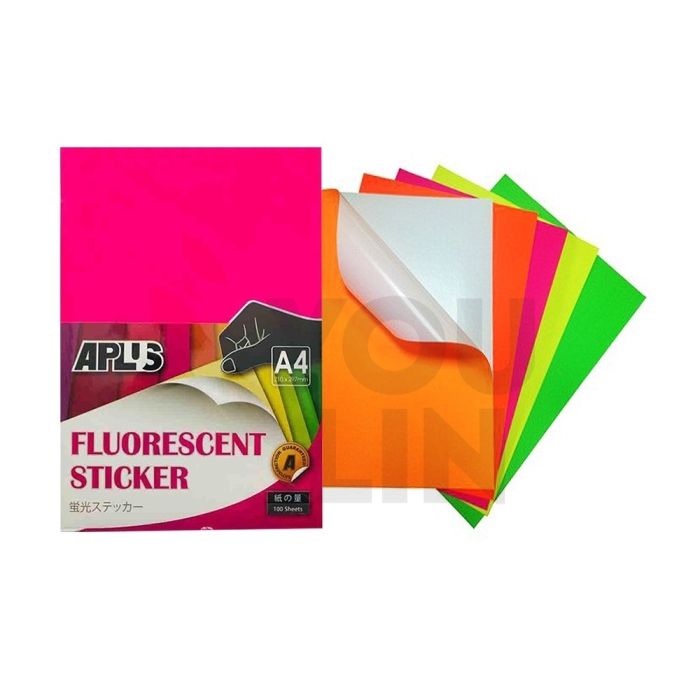 APLUS A4 Fluorescent Sticker Laser Printing sticker 10's - Colour