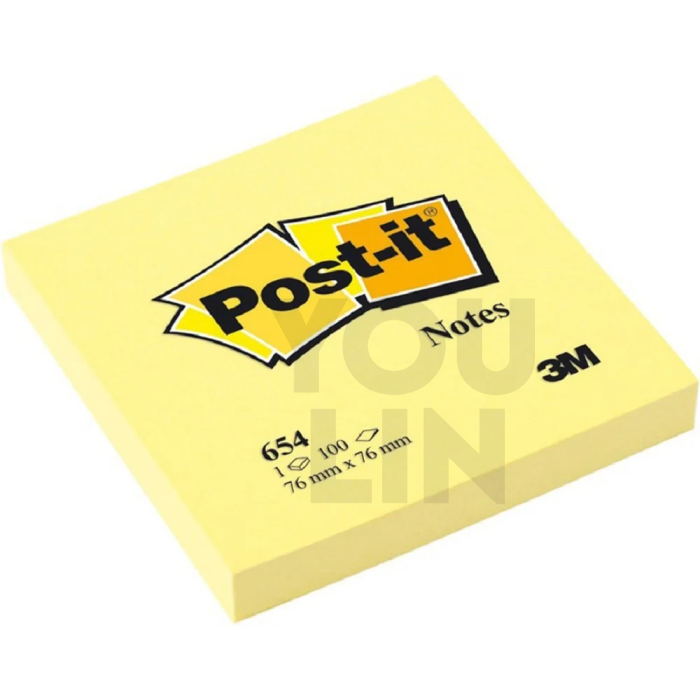 3M 654 (3'' x 3'') Yellow Post It Note / Sticky Notes 100's