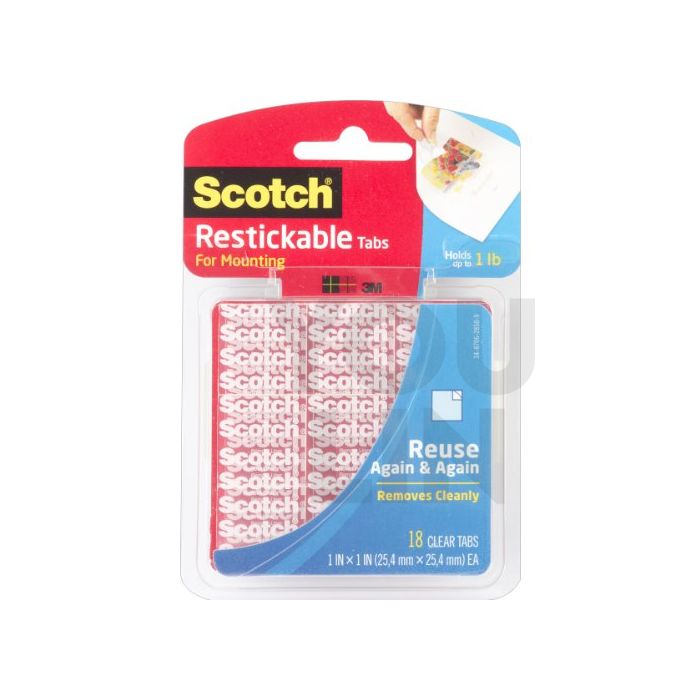 Scotch R100 Re-Usable Tabs 1" X 1" 18 Squares