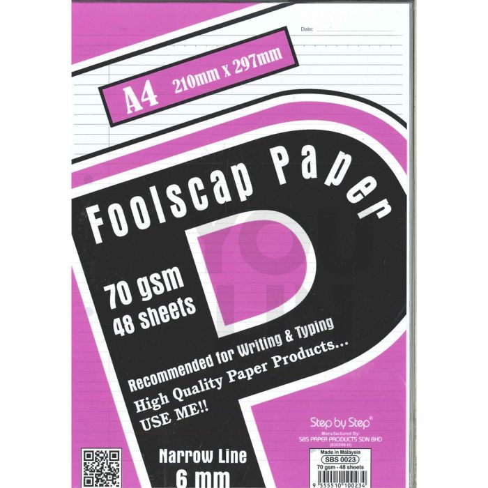 SBS 0024 A4 70GM NARROW LINE FOOLSCAP PAPER 100'S