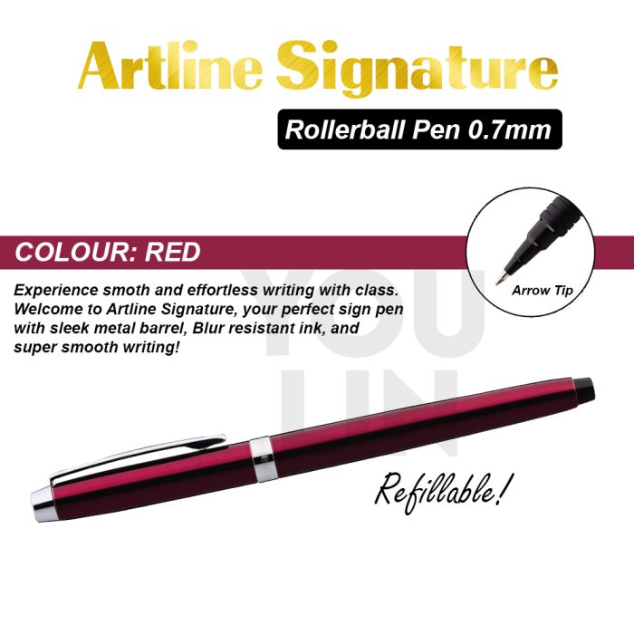 Artline EKSG-4400 Signature Roller Ball Pen 0.7mm - Red Barrel