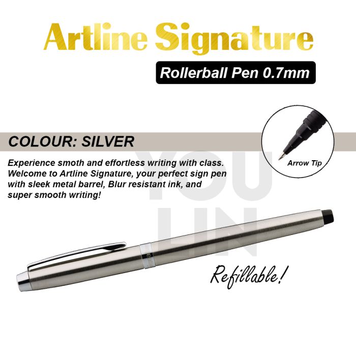 Artline EKSG-4400 Signature Roller Ball Pen 0.7mm - Silver Barrel