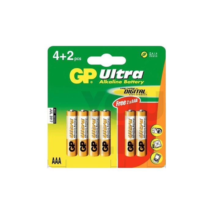 GP 24AU4/2 AAA Ultra Plus Alkaline Battery 4+2pc Card