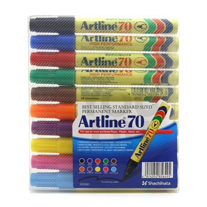Artline 70 Permanent Marker Pen 1.5mm 10 Colour