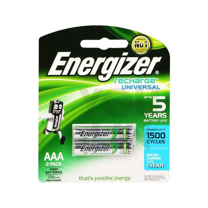 Energizer NH12PPRP2 NIMH AAA Rechargeable Battery 700mah 2pc Card