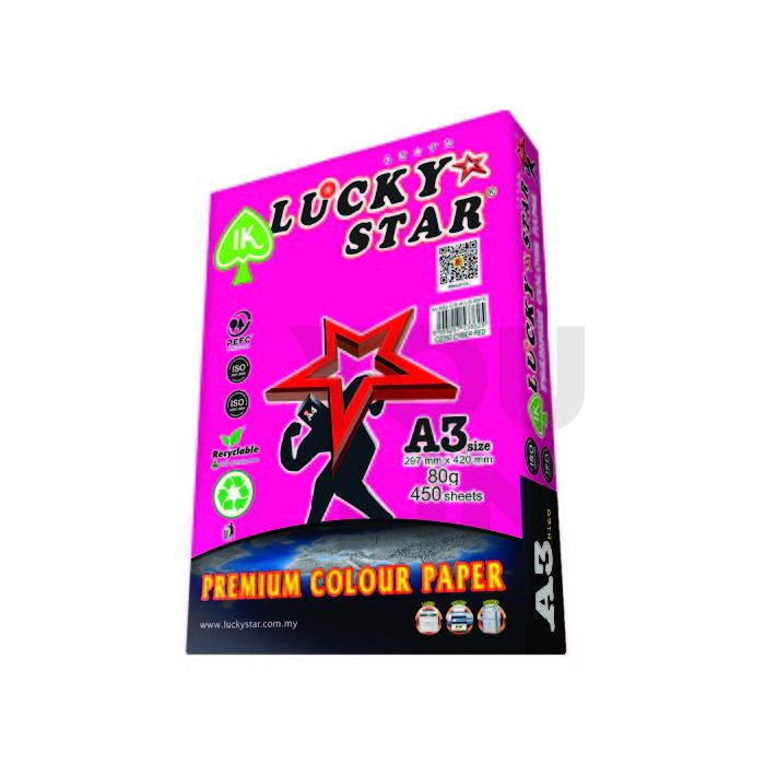 Luckystar CS350 A3 80gm Color Paper 450'S - Cyber Red