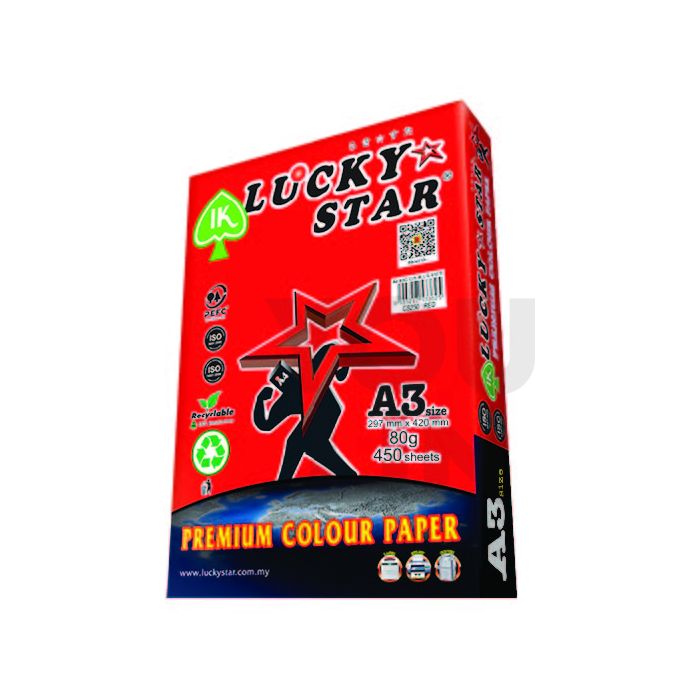 Luckystar CS250 A3 80gm Color Paper 450'S - Red