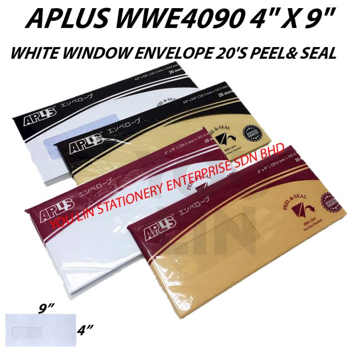 APLUS WWE4090 4" X 9" White Window Envelope 20'S (P&S)
