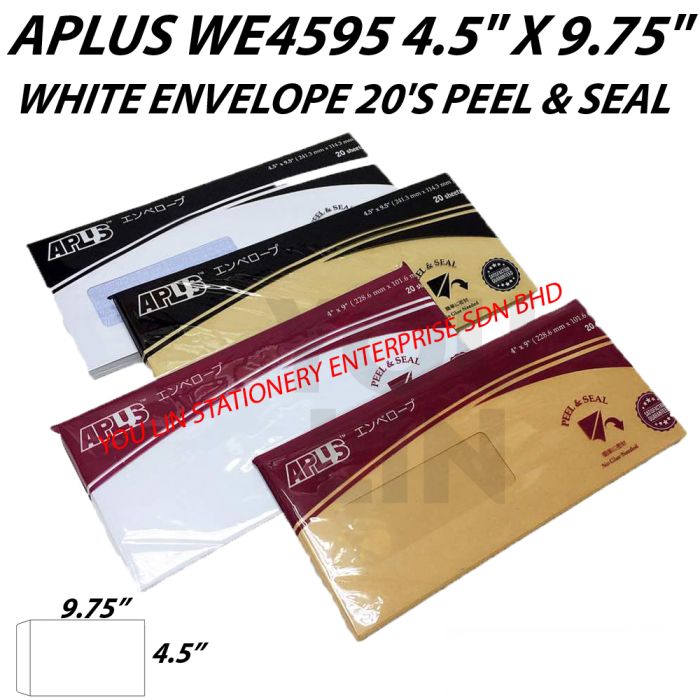 APLUS WE4595 4.5" X 9.75" White Envelope 20'S (P&S)