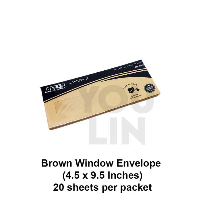 APLUS BWE4595 4.5" X 9.5" Brown Window Envelope 20'S (P&S)