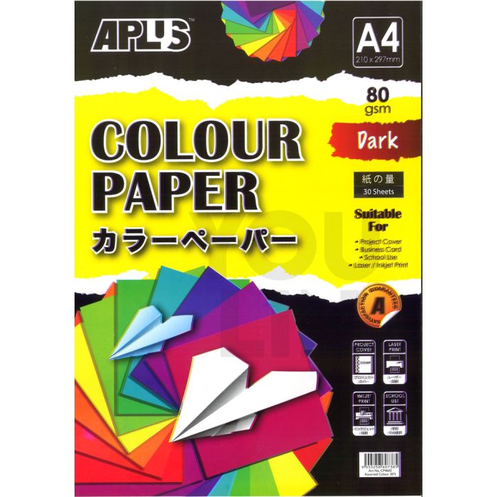 APLUS CP4602 A4 80gm Mix Dark Colour Paper 30'S Asst