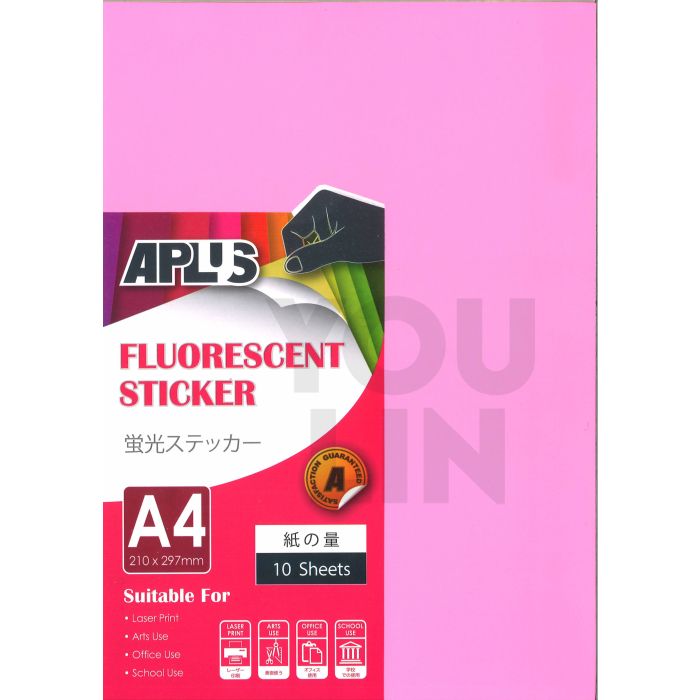 APLUS A4 Fluroescent Sticker - L.Pink 10'S