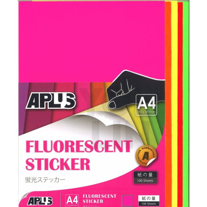 APLUS A4 Fluorescent Sticker - Mix Colour 100'S