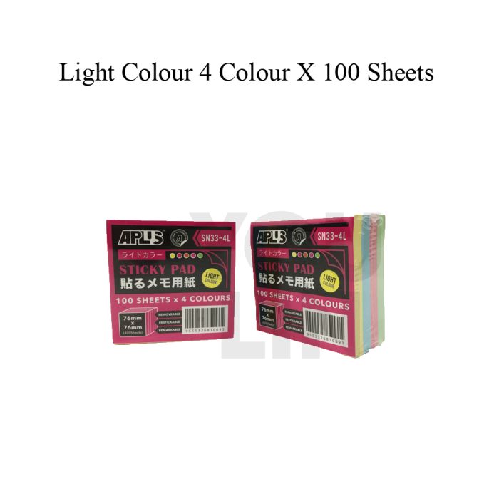 APLUS SN33-4L Stick On Note Cube - Light Colour (100'S X 4Col)