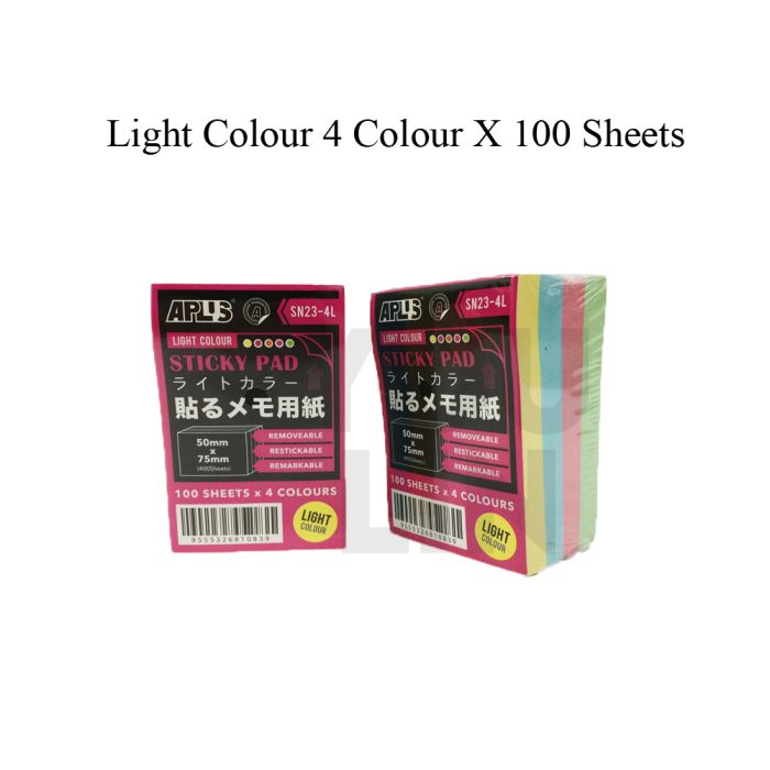 APLUS SN23-4L Stick On Note Cube - Light Colour (100'S X 4Col)